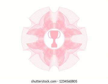 Pink money style rosette with trophy icon inside