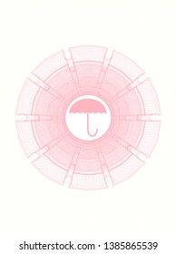 Pink money style rosette with umbrella icon inside