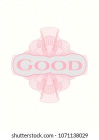 Pink money style rosette wiPink passport rossete with text Good insideth text Good inside