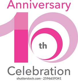 Pink monochrome color number 10 with the word anniversary at the top and the word celebration at the bottom.