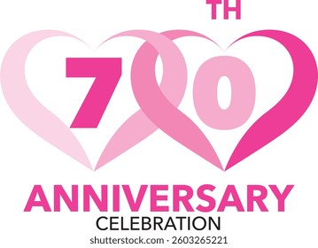 Pink monochrome color number 70 with heart shape for the anniversary celebration and the word anniversary at the bottom.