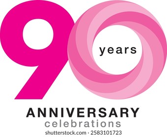 pink monochrome color number 90 with word years anniversary celebrations black color.