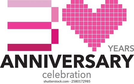 pink monochrome color with square pink heart number 30 and word years anniversary celebration are in the bottom.