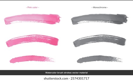 Pink and monochrome watercolor brush stroke set