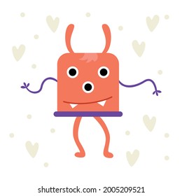 Pink monster. Children's character, cartoon, wallpaper, textiles. Vector illustration.