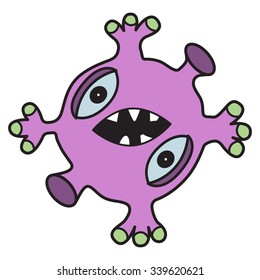 Pink monster with four legs. Vector image.
