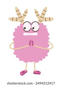 Pink monster with horns. Funny Halloween character.