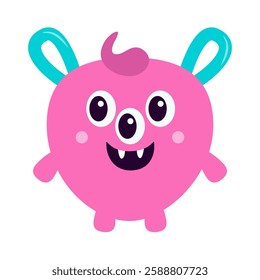 Pink monster icon. Happy Halloween. Cartoon kawaii funny character. Colorful silhouette monsters. Cute face with eyes, teeth, ears, hands. Childish collection. Flat design. White background. Vector