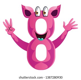 Pink monster in number eight shape with hands up illustration vector on white background