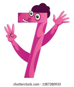 Monstruo rosado en el número siete vector de ilustración de forma sobre fondo blanco
