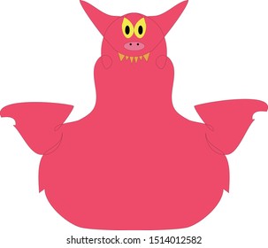 Pink monster with yellow eyes spread the wings