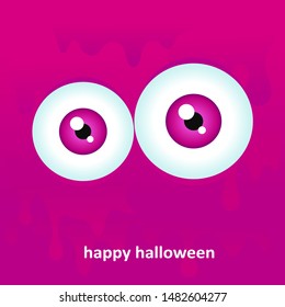 pink monster's eyes  and slime. The inscription happy halloween on pink background. Vector illustration
