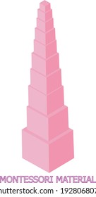 pink Montessori tower . training material . sort items by size . vector illustration . blank for a banner, logo , or website