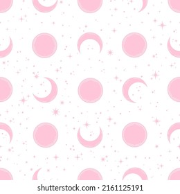 Pink moon seamless pattern. Celestial seamless pattern with white background.