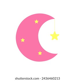 Pink moon with star decorative element. Vector illustration