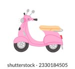 Pink moped, motobike, scooter. Vector Illustration for printing, backgrounds, covers and packaging. Image can be used for greeting cards, posters, stickers and textile. Isolated on white background.