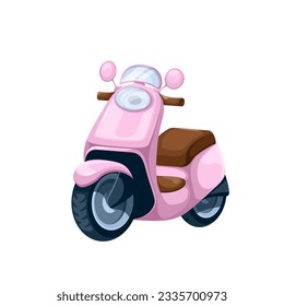 Pink moped vector illustration. Cartoon isolated motor scooter with engine, two wheels and seat for city road adventure, urban transportation and travel vehicle, retro moped for woman driver