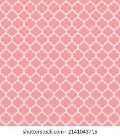 Pink Moroccan pattern with white edge. White border on pink surface.