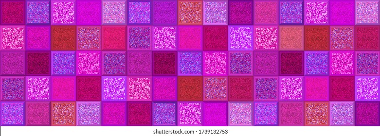 Pink mosaic banner. Vector illustration. Pink ceramic tiles with glitters. Seamless pattern with geometric design. Sparkles tiles background. Follow other mosaic patterns in my collections. 