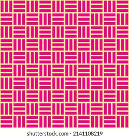 Pink mosaic floor pattern on yellow background. Vertical and horizontal stripes pattern. Geometrical background.