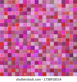 Pink mosaic pattern. Vector illustration. Pink ceramic tiles with glitters. Seamless pattern with geometric design. Sparkles tiles background. Follow other mosaic patterns in my collections. 