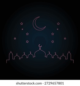 Mesquita rosa e arte da linha da lua crescente no fundo escuro