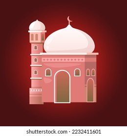 pink mosque with minaret Vector illustration