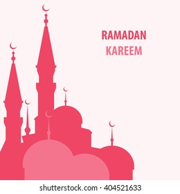 Pink Mosque. Ramadan Kareem. Vector illustration.