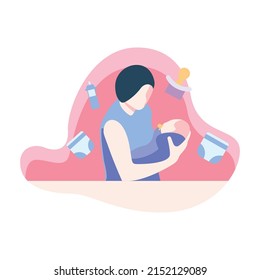 Pink mother and baby Flat illustration