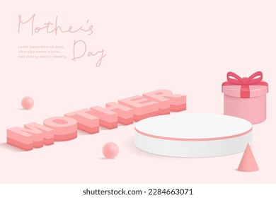 Pink mother's day 3d background with product podium.