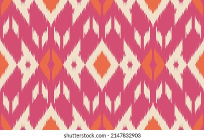 Pink Motif Ethnic Ikat Moroccan. Seamless pattern in tribal, folk embroidery, Mexican, Indian, Turkey, Uzbek, Peruvian styles. Aztec geometric art ornament print.textured design for carpet, fabric.