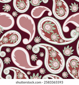 Pink Motif tone seamless paisley pattern, pink color indian wallpaper. Motifs African boho paisley Floral Ikat pattern embroidery, Absract blue paisley background. Vector pattern. For textile, fabric