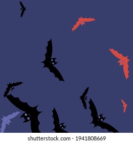 Pink Motion Creepy Sky Attack Bats Vector Design Pic. Black Red Spooky Night Flying Bats Art Pattern. Print Purple Retro Chaos Wallpaper. Eyes Scary Gothic Colorful Halloween Art Illustration.