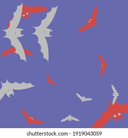 Pink Motion Eyes Colorful Chaos Bats Vector Illustration. Red Retro Night Gothic Background. Creepy Purple Grey Print Art Flying Bats Fabrics. Scary Sky Attack Spooky Halloween Modern Design.