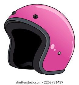 Ilustración de vectores de dibujos de casco clásico de motocicleta rosa retrospectiva