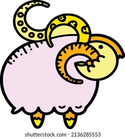 Doodle rosado de montaña linda cabra