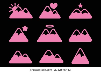 Pink mountain icons with celestial and romantic elements