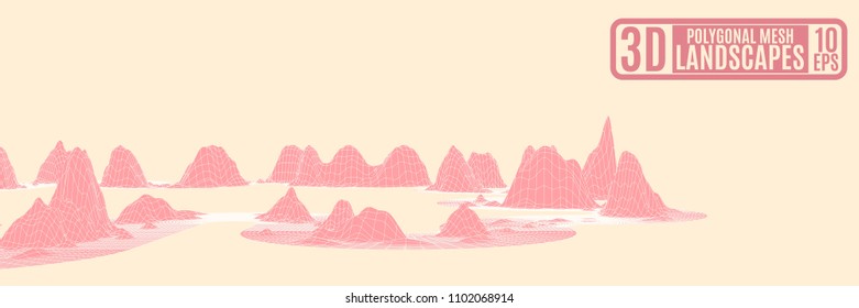 pink mountains on an orange background abstraction for advertising vector stock