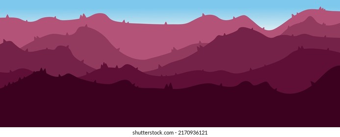 Pink mountains and sky illustration vector art.