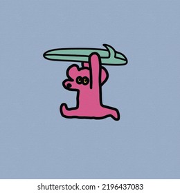 Pink mouse bring surfboard on the top