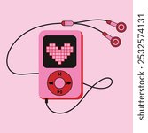 Pink mp3 player with headphones - vector illustration.