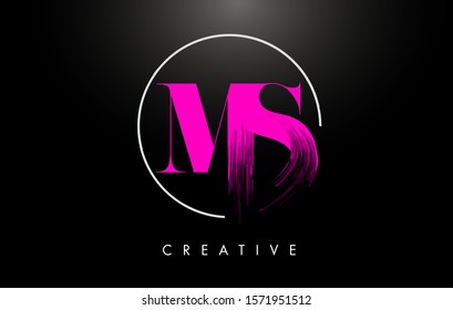 Pink MS Brush Stroke Letter Logo Design. Pink Paint Logo Leters Icon With Elegant Circle Vector Design.