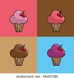 pink muffin with cherry background icon