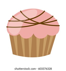 pink muffin with chocolate icon, vector illustration design