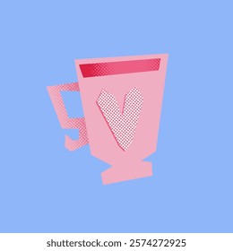 Pink mug with a heart. The heart is placed in the center of the cup, scrapbooking cute  elements