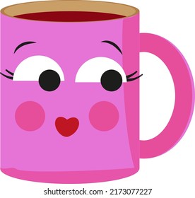 Mug rosa, ilustración, vector sobre un fondo blanco.