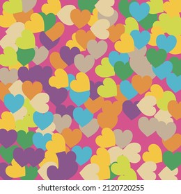 Pink Multicolor Hearts Love Confetti Vector Style. Green Blue Rainbow Modern Art Pattern. Purple Modern Romantic Wedding Art Background. Light Beige Pastel Saint Valentine Modern Design.