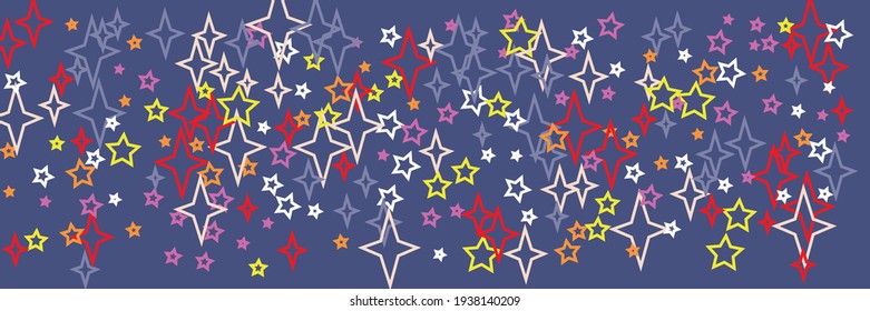 Color Rojo Rosa Multicolor Rojo Estrellas Beige Fondo del cielo. Colorida Vibrante Ilustración De Festividades Violeta Naranja Luminosa Y Caótica. Vivid Purple Christmas Horizontal Yellow New Year White Stars Pattern.