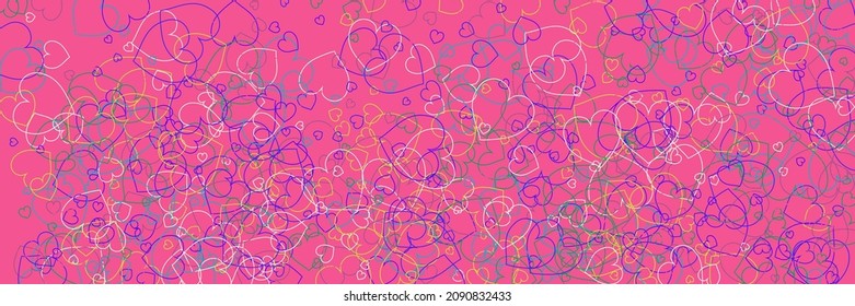 Pink Multicolor Vivid Blue Purple Print. Party Vibrant Love Ornamental Fabrics. Rainbow Silhouettes Violet White Confetti Art Illustration. Bright Neon Colorful Hearts Green Romantic Background.