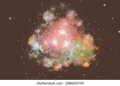 Nube multicolor rosa de polvo cósmico en el espacio negro. Resumen de imagen vectorial.